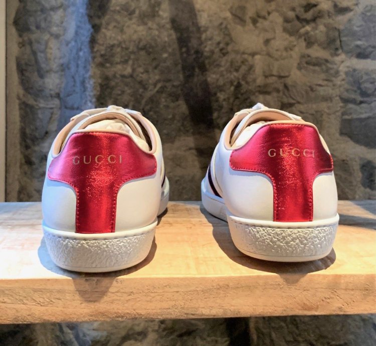 Gucci White Ace Elastic Band Striped Logo Low-top Sneakers