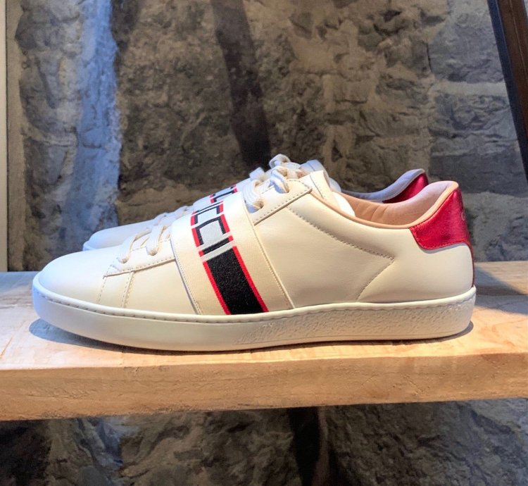 Gucci White Ace Elastic Band Striped Logo Low-top Sneakers