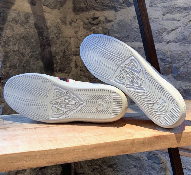 Gucci White Ace Elastic Band Striped Logo Low-top Sneakers