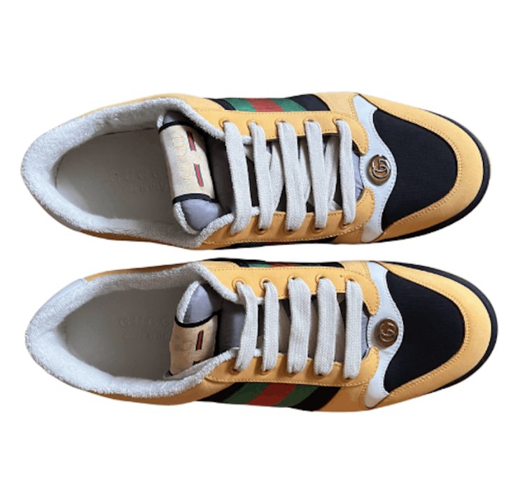 Gucci Yellow Web Suede Stripe Screener Sneaker Shoe 9 42