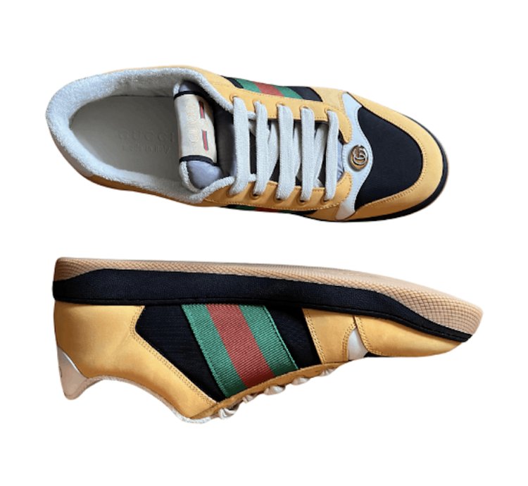 Gucci Yellow Web Suede Stripe Screener Sneaker Shoe 9 42