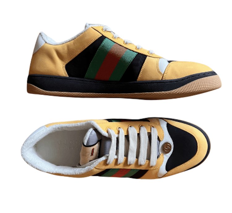 Gucci Yellow Web Suede Stripe Screener Sneaker Shoe 9 42