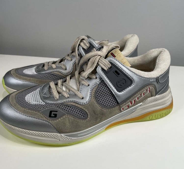 New Auth Gucci Ultrapace Sneaker Silver Metallic Men US 10