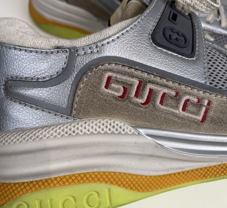 New Auth Gucci Ultrapace Sneaker Silver Metallic Men US 10