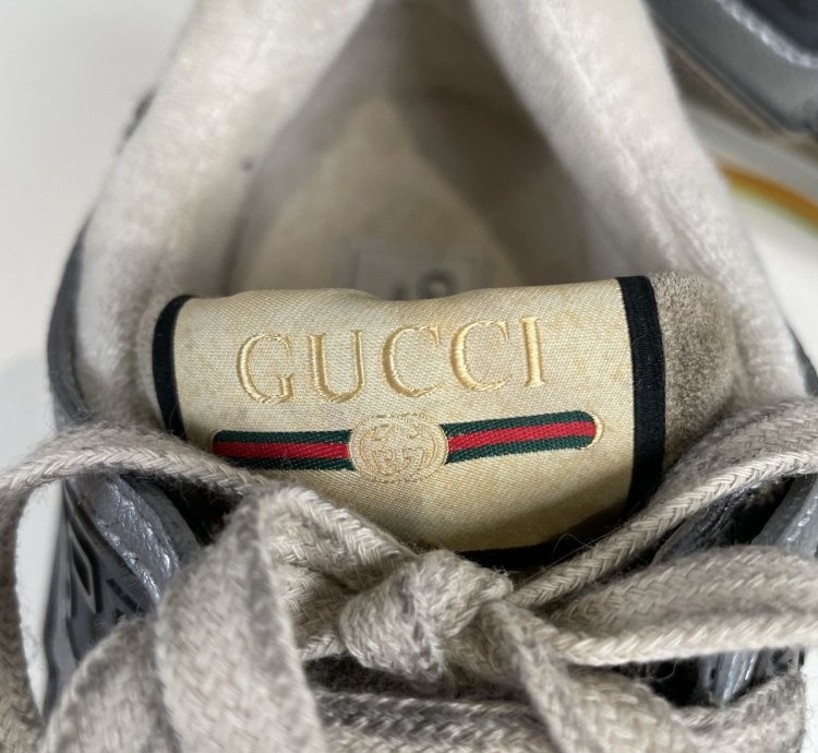 New Auth Gucci Ultrapace Sneaker Silver Metallic Men US 10