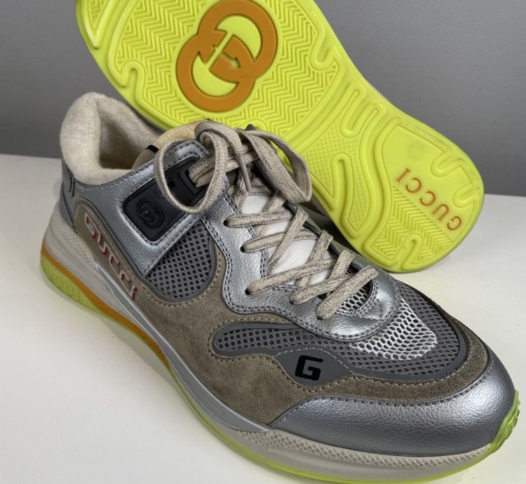 New Auth Gucci Ultrapace Sneaker Silver Metallic Men US 10