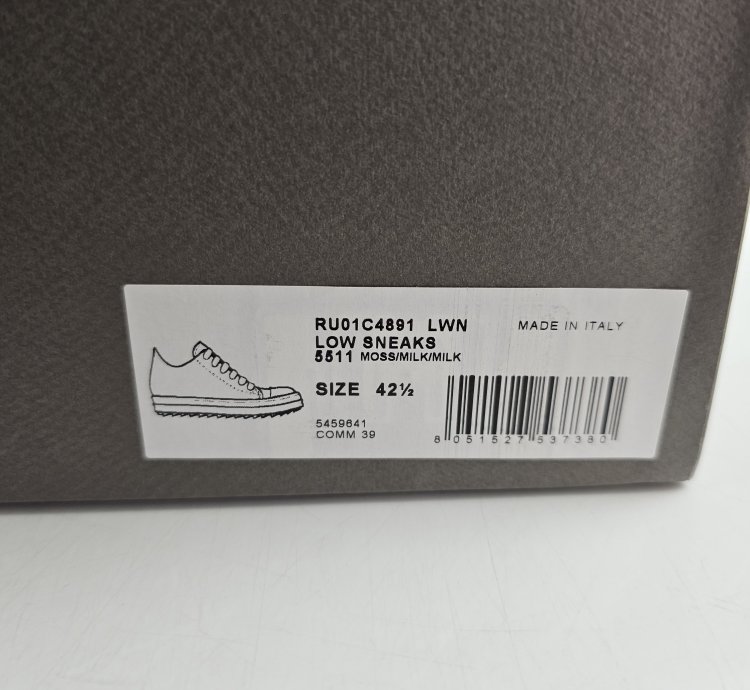 Rick Owens Ramones Leather Moss Milk Sneakers New 42 5