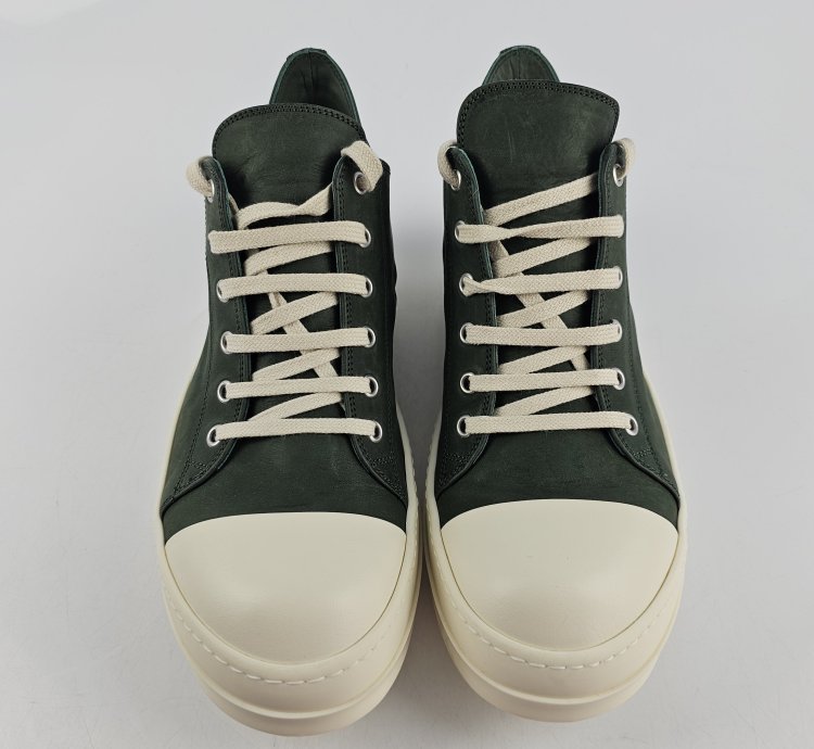 Rick Owens Ramones Leather Moss Milk Sneakers New 42 5