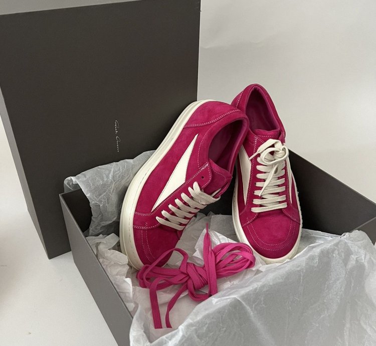Rick Owens SS23 Edfu Vintage Hot Pink Suede Sneakers