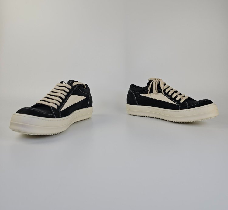 Rick Owens Vintage Black Grained Leather Sneakers New 42 5
