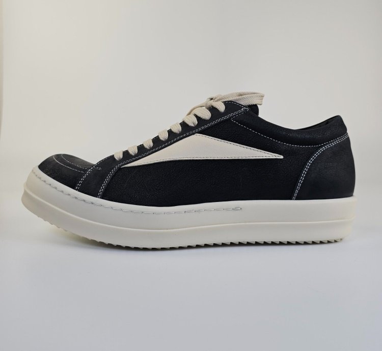 Rick Owens Vintage Black Grained Leather Sneakers New 42 5