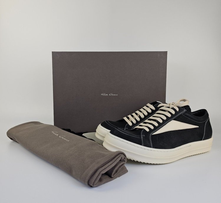 Rick Owens Vintage Black Grained Leather Sneakers New 45