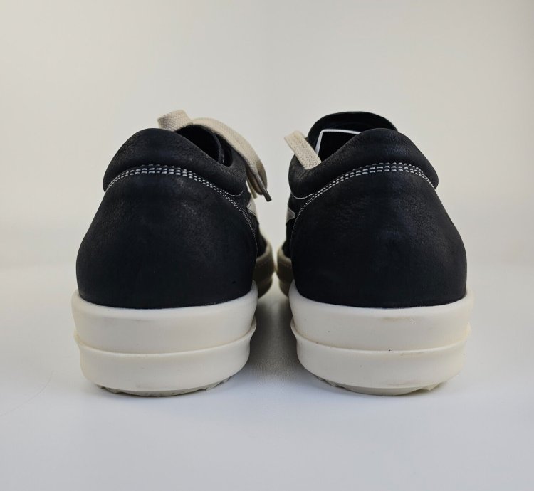 Rick Owens Vintage Black Grained Leather Sneakers New 45