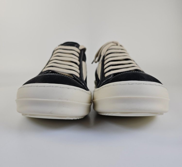 Rick Owens Vintage Black Grained Leather Sneakers New 45