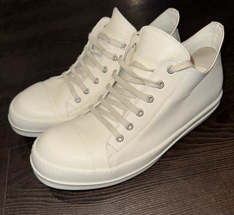 Rick Owens White Low Top Leather Sneakers 10 US