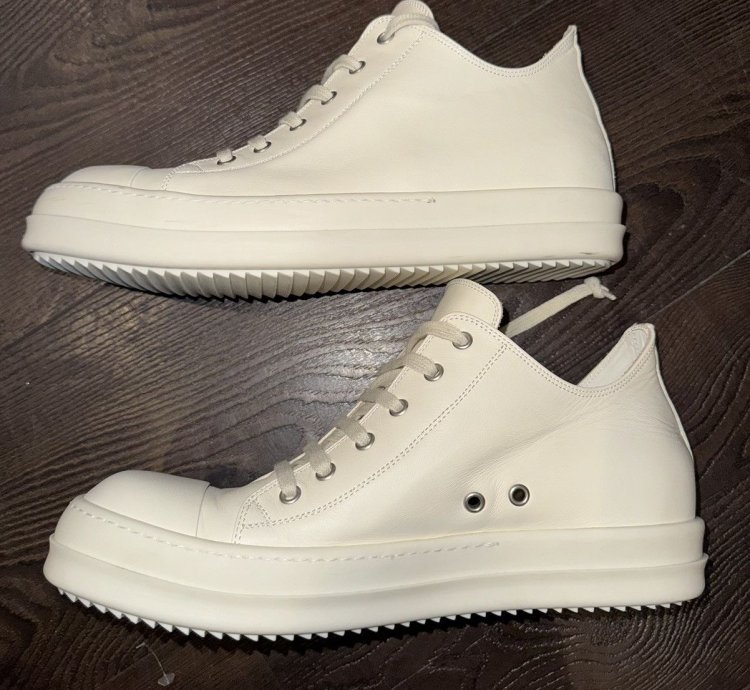 Rick Owens White Low Top Leather Sneakers 10 US