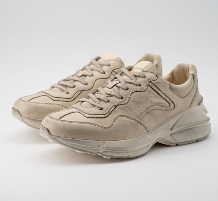 size 11G - Gucci Rhyton Distressed Sneaker Ivory Leather