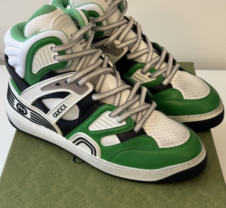 sz 9G - Gucci Basket Green Black White High top sneakers