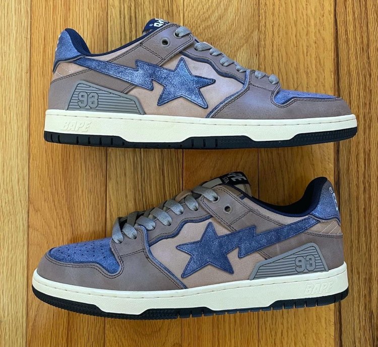 2022 Bape Sk8Sta Low Top Denim Brown Sneakers