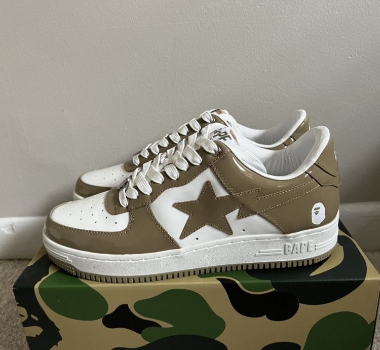 2023 Bathing Ape Patent Leather Khaki Bape Bapesta Size 13