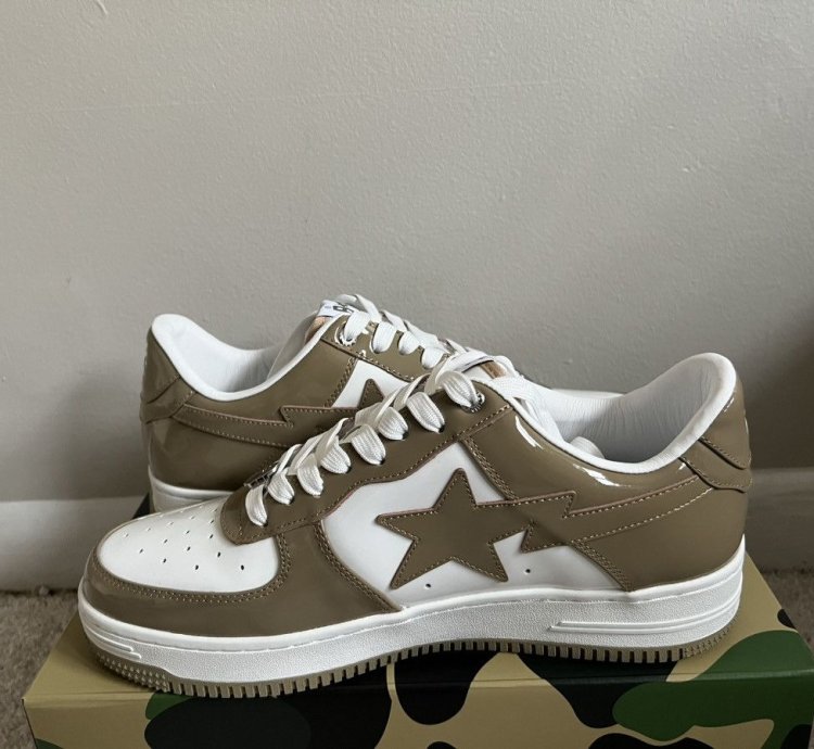 2023 Bathing Ape Patent Leather Khaki Bape Bapesta Size 13