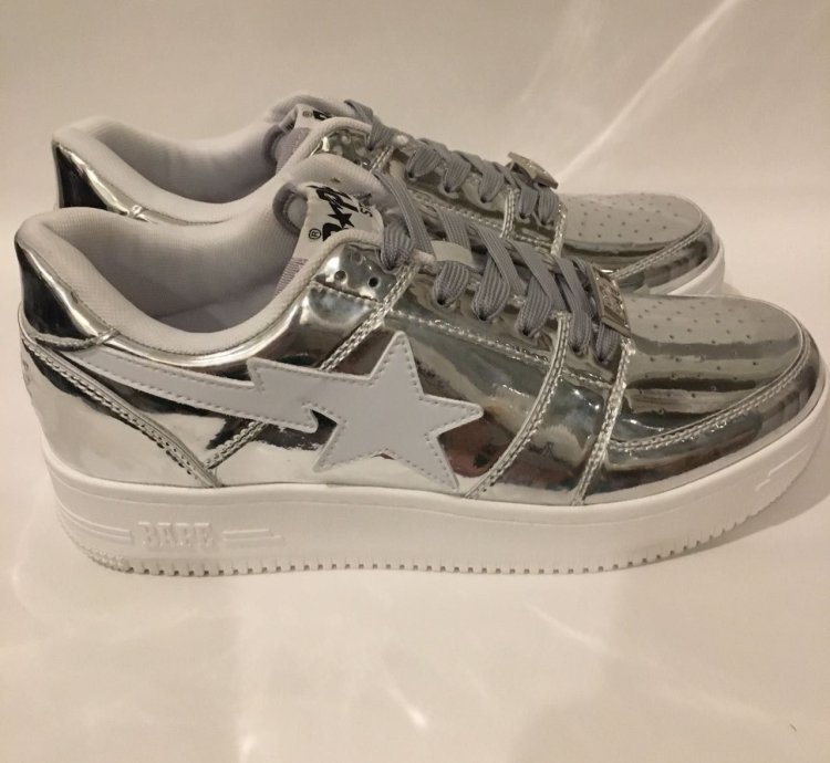 Bape Bapesta OG Gray Patent Leather Low Top Sneaker