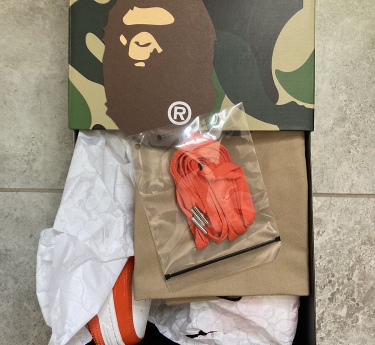 Bape bapesta patent leather orange white