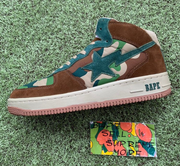 BAPE MID Sta brown green camo suede