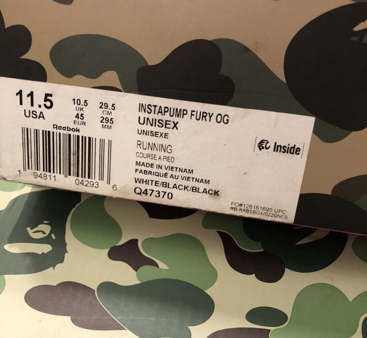Bape Reebok Instapump Fury Multi Camo Running Sneaker
