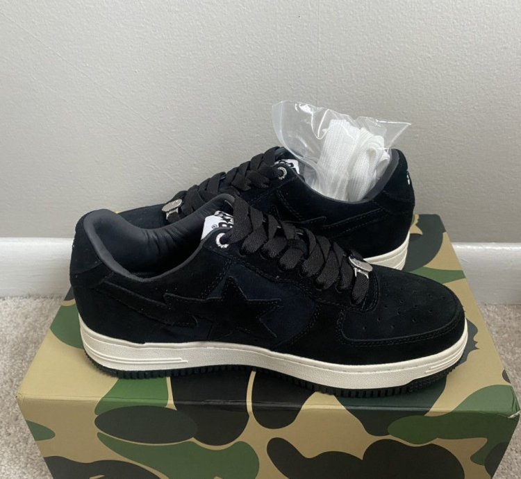100 Authentic Bathing Ape Bape Sta Black Suede Size 8 5