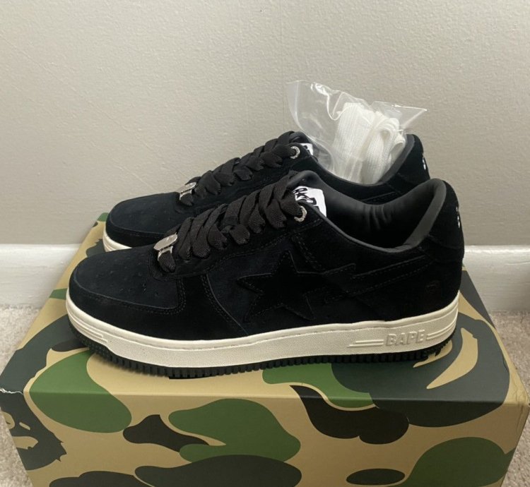 100 Authentic Bathing Ape Bape Sta Black Suede Size 8 5