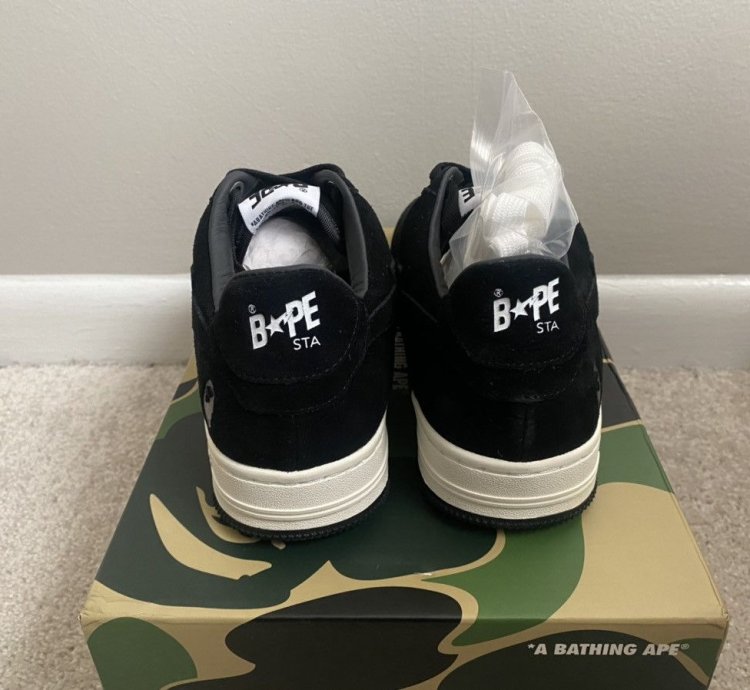 100 Authentic Bathing Ape Bape Sta Black Suede Size 8 5