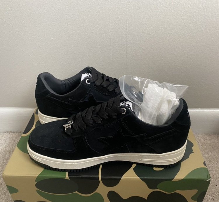 100 Authentic Bathing Ape Bape Sta Black Suede Size 8 5