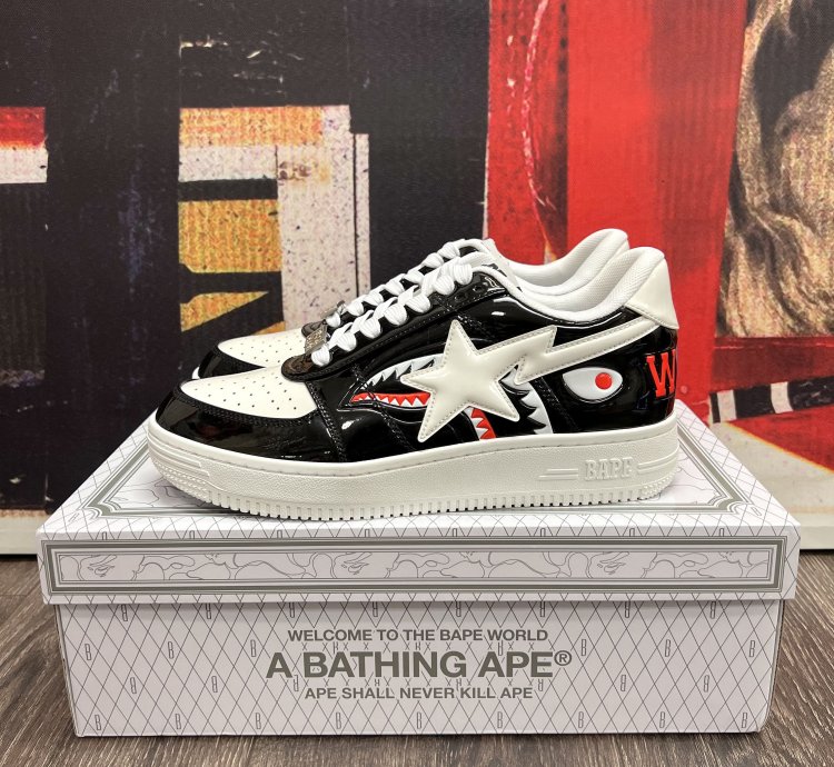 2021 Bape Bapesta Low M1 Color Block Shark Face Black White