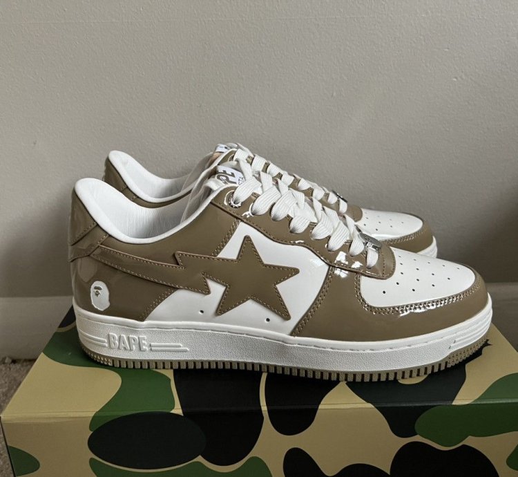 2023 Bathing Ape Patent Leather Khaki Bape Bapesta Size 13