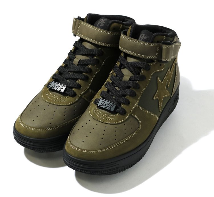 9 DS BAPE STA MILITARY MID Leather Suede Olive