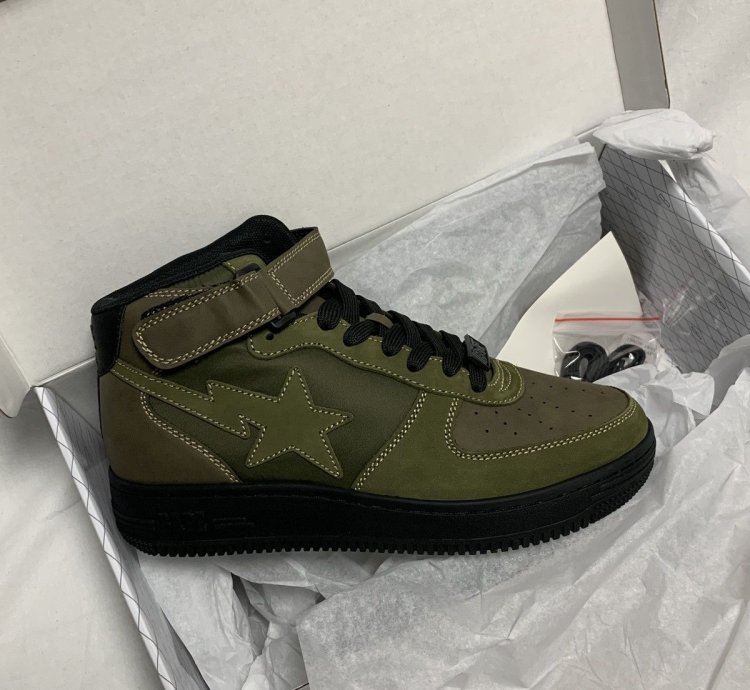 9 DS BAPE STA MILITARY MID Leather Suede Olive