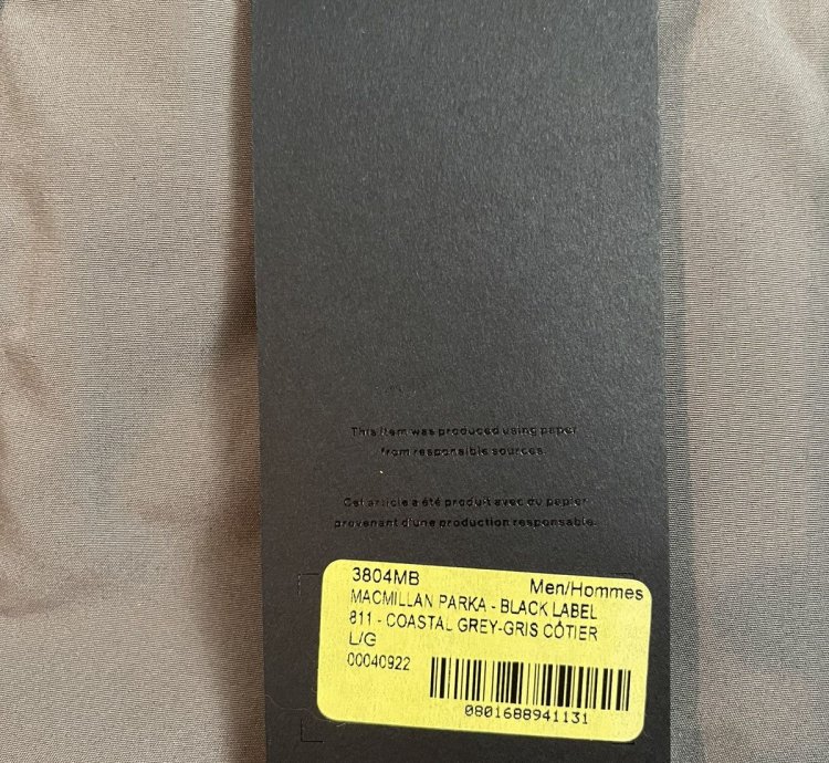 Canada Goose Black Label MacMillan Parka Coastal Grey Size