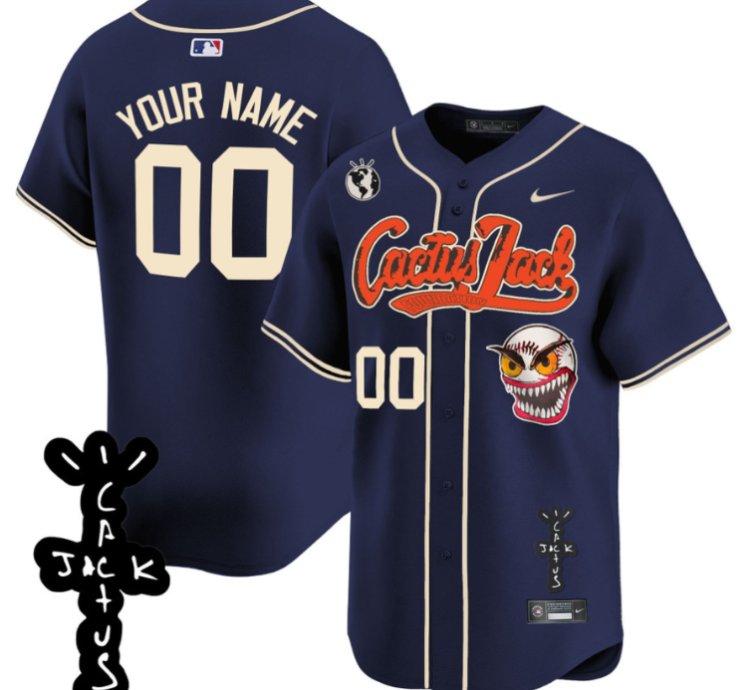 Houston Astros Cactus Jack Patch V2 Custom Men Jersey - Navy