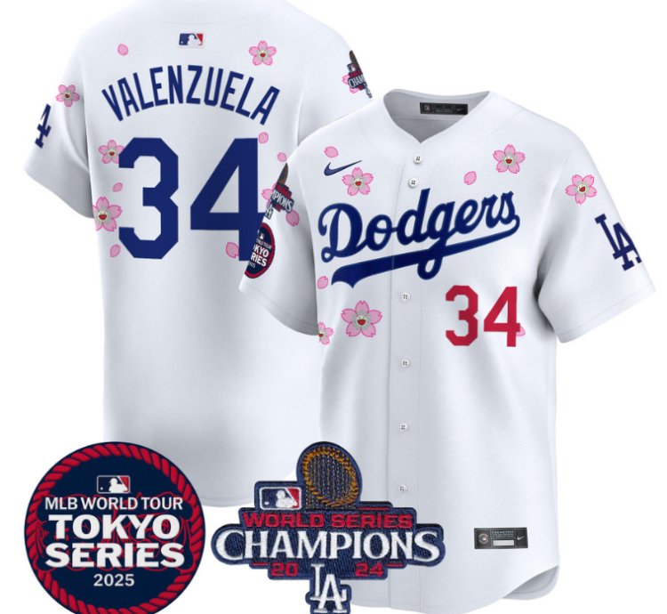 Fernando Valenzuela Jersey #34 Dodgers Tokyo Series 2025 World Series Champions Patch White