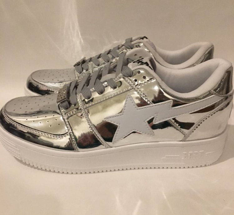Bape Bapesta OG Gray Patent Leather Low Top Sneaker