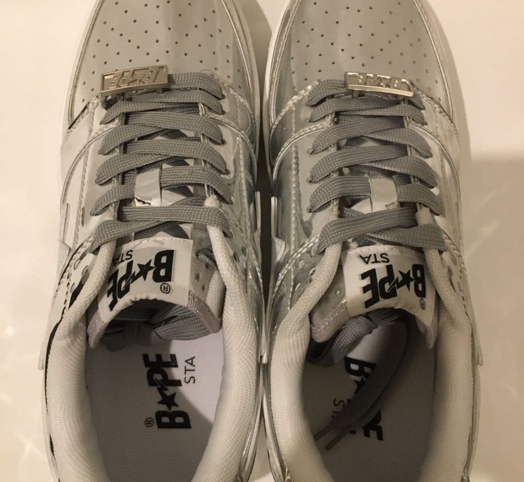Bape Bapesta OG Gray Patent Leather Low Top Sneaker