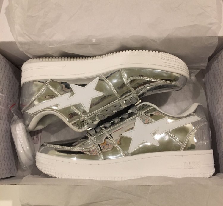 Bape Bapesta OG Gray Patent Leather Low Top Sneaker