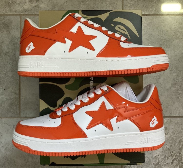 Bape bapesta patent leather orange white