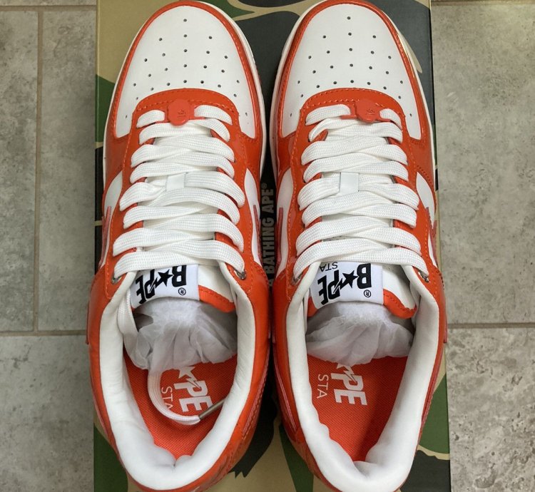 Bape bapesta patent leather orange white