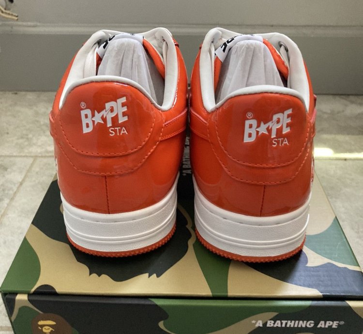 Bape bapesta patent leather orange white