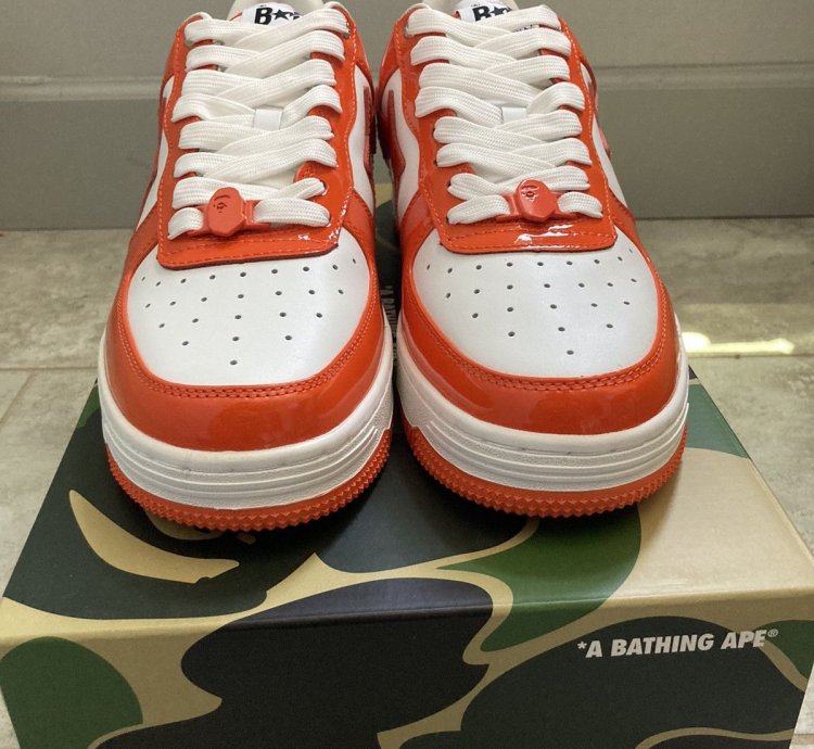 Bape bapesta patent leather orange white
