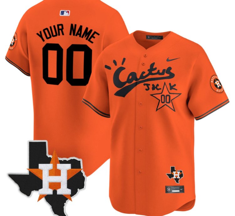 Custom Houston Astros Jersey Cactus Jack Houston Patch Customized Limited Orange