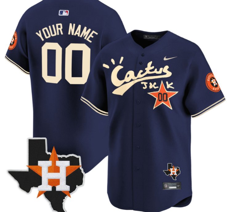 Custom Houston Astros Jersey Cactus Jack Houston Patch Customized Limited Navy