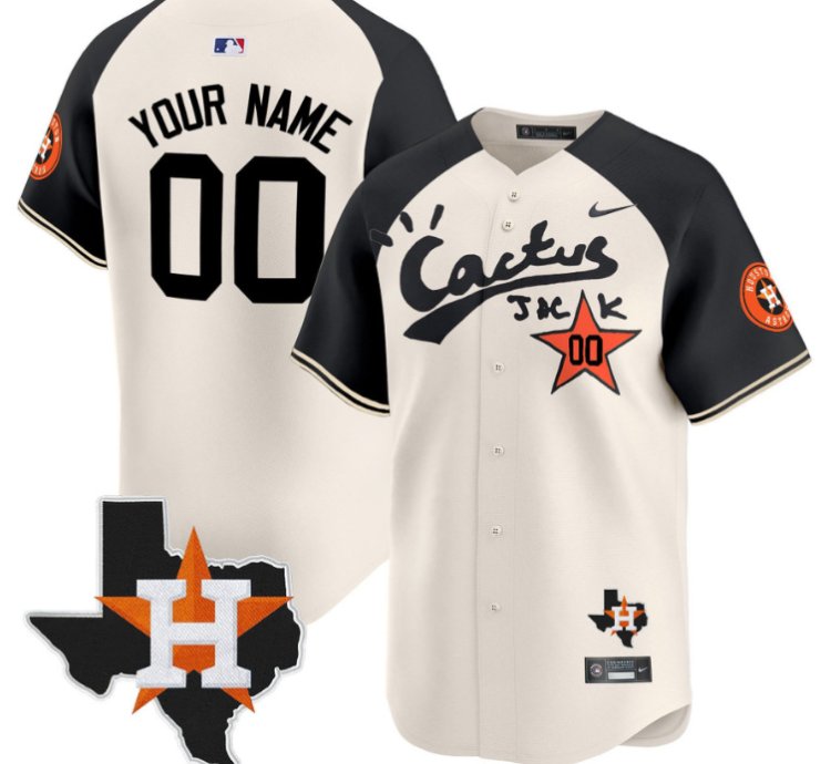 Custom Houston Astros Jersey Cactus Jack Houston Patch Customized Limited Cream Alternate